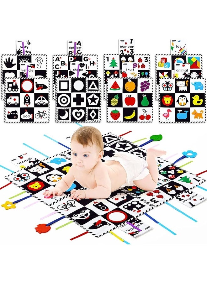 beiens Baby Toys 0-6 Months, Tummy Time Crinkle Toys with Mirror, Black and White High Contrast Sensory Toys for 0-6-12-18 Months Toddler Newborn, Boy Girl Gift Set, Play Mats-4 in 1