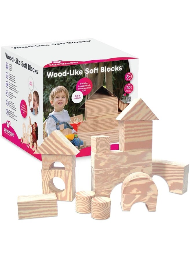Edushape WoodLike Soft Baby Blocks for Toddlers 13 30 Pieces Regular Size  EduBlocks Soft Blocks Foam Blocks  Stacking Blocks Building Blocks for Daycares and Preschools