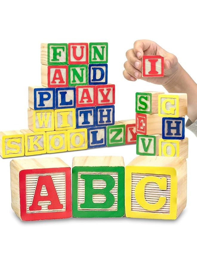 Skoolzy Wooden Alphabet Blocks | 26 ABC Wooden Blocks for Toddlers | Wood Alphabet Stacking Toys | Alphabet Learning Toys Ages 2 +