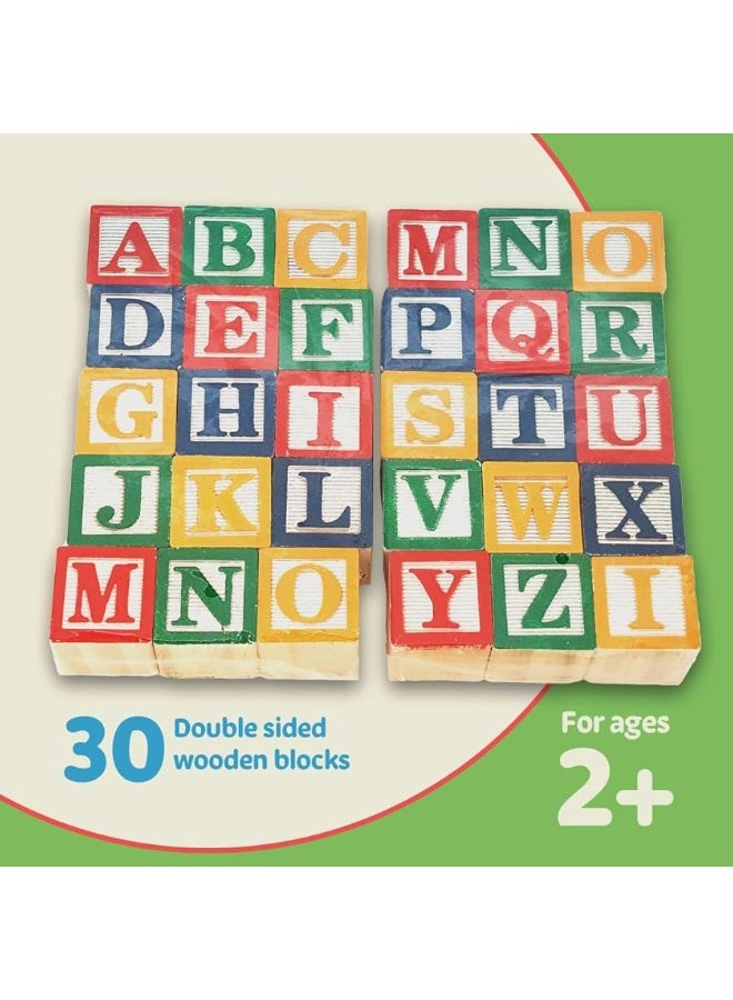 Skoolzy Wooden Alphabet Blocks | 26 ABC Wooden Blocks for Toddlers | Wood Alphabet Stacking Toys | Alphabet Learning Toys Ages 2 +