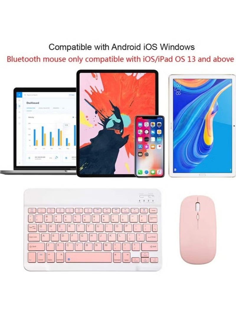 Ultra-Slim Bluetooth Rechargeable Portable Wireless Keyboard And Mouse Combo For Apple iPad iPhone iOS 13 And Above Samsung Tablet Smartphone And Android Windows (Pink)