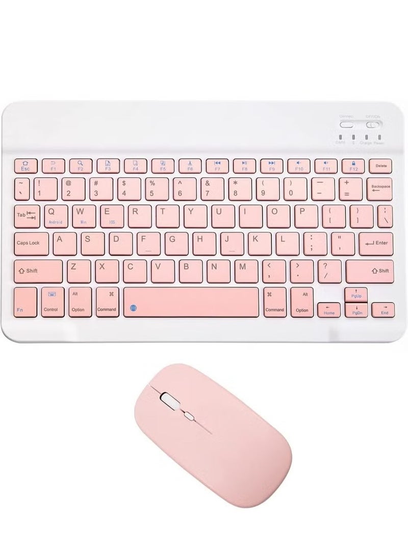 Ultra-Slim Bluetooth Rechargeable Portable Wireless Keyboard And Mouse Combo For Apple iPad iPhone iOS 13 And Above Samsung Tablet Smartphone And Android Windows (Pink)