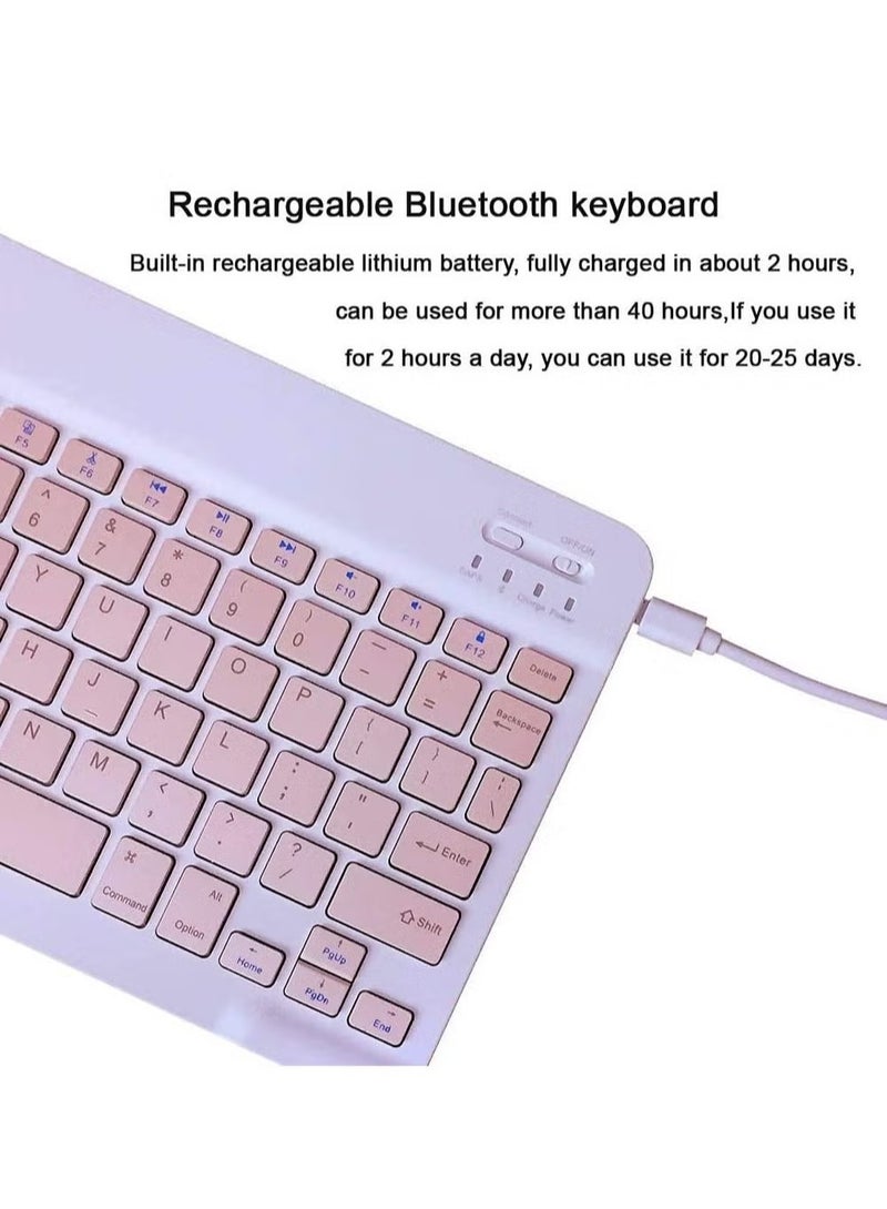 Ultra-Slim Bluetooth Rechargeable Portable Wireless Keyboard And Mouse Combo For Apple iPad iPhone iOS 13 And Above Samsung Tablet Smartphone And Android Windows (Pink)