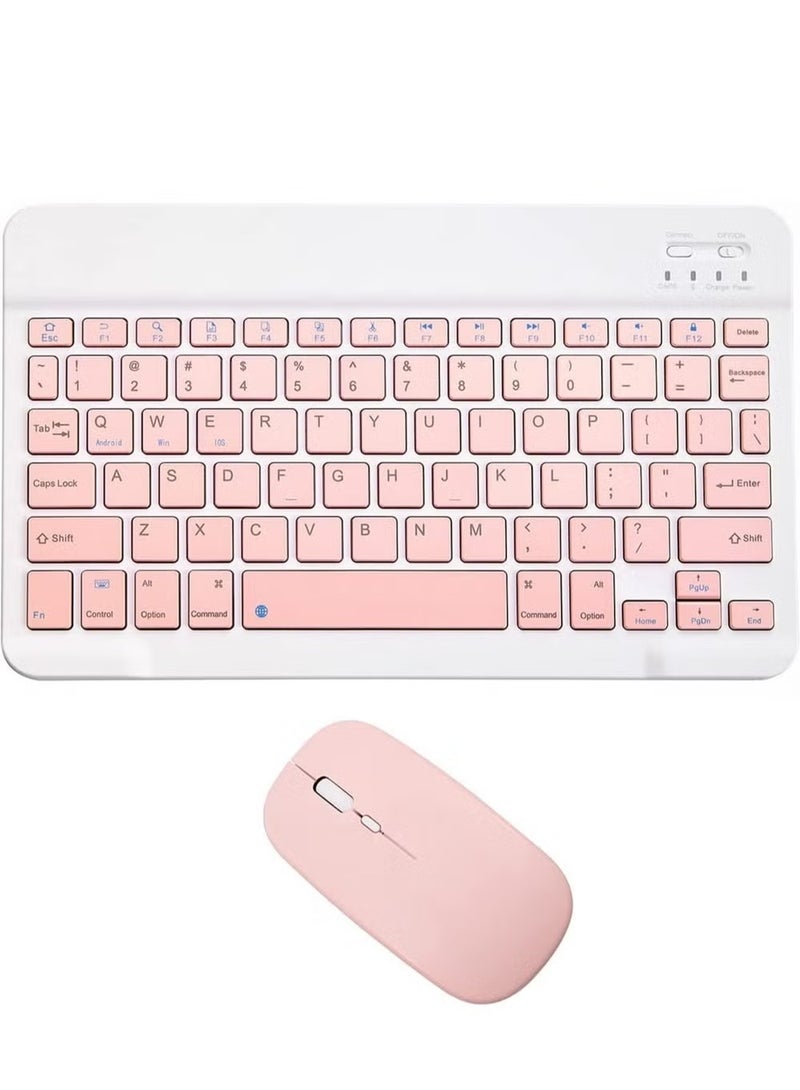 Ultra-Slim Bluetooth Rechargeable Portable Wireless Keyboard And Mouse Combo For Apple iPad iPhone iOS 13 And Above Samsung Tablet Smartphone And Android Windows (Pink)