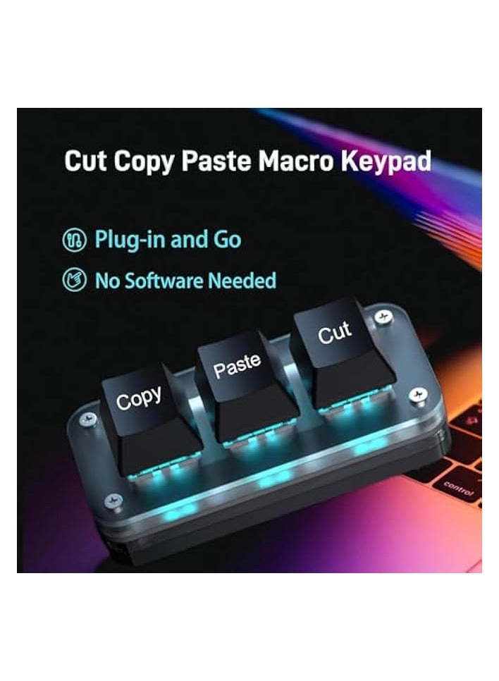 Mini 3-Key Keyboard, Copy Keyboard, One Handed Macro Keypad, Cut Copy Paste Keyboard, 3 Key Shortcut Keyboard for PC, MAC, Laptop, Programmable Mechanical Keyboard for Working and Gaming