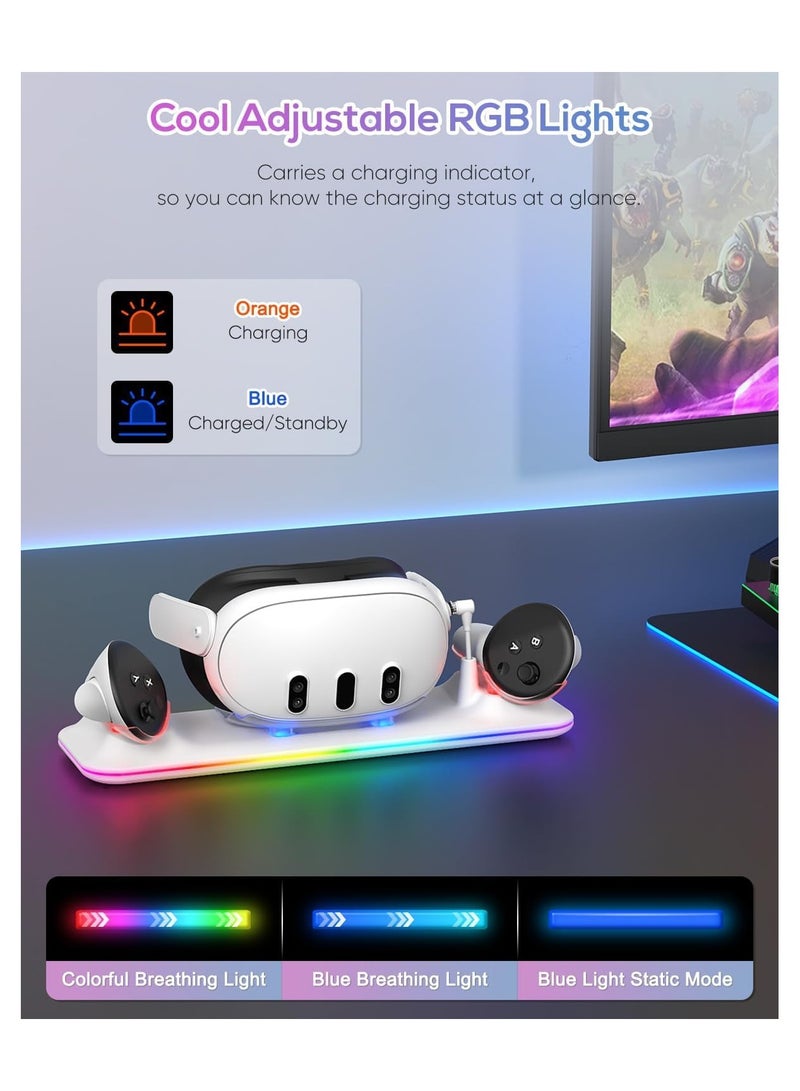 XICEN Charging Dock for Meta Quest 3, Fast Charging Station with Colorful RGB Light for Oculus Quest 3, Magnetic Charging Stand Accessories for Headset and Controller with 2 Rechargeable Batteries