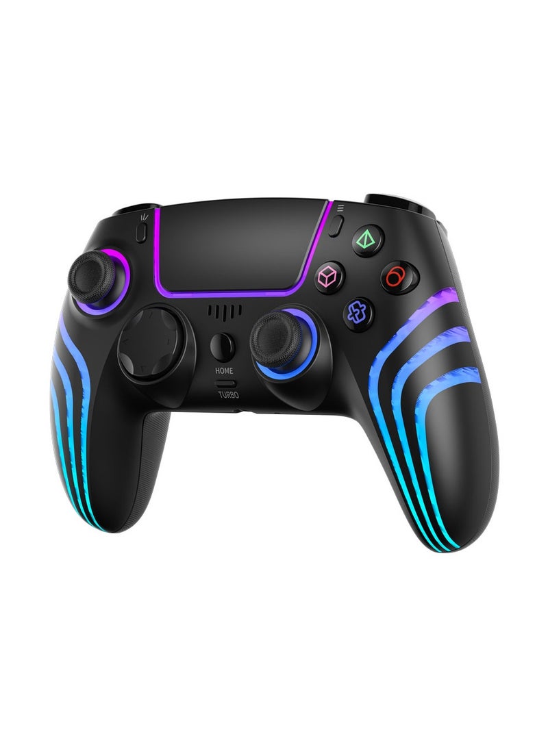 PS4 Wireless Controller 6-Axis Gyro and Ergonomic Design / Long Hours Working Time / Customizable LED Light / Multi-Platform Compatibility / Long-Range Working Distance / Type-C Charging Ports - Black