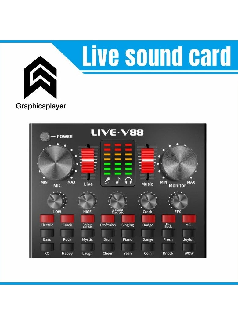 V88 Sound Card Mixer USB External Live Sound Card with Anchor Network Interface for Mobile Phone and PC/Laptop