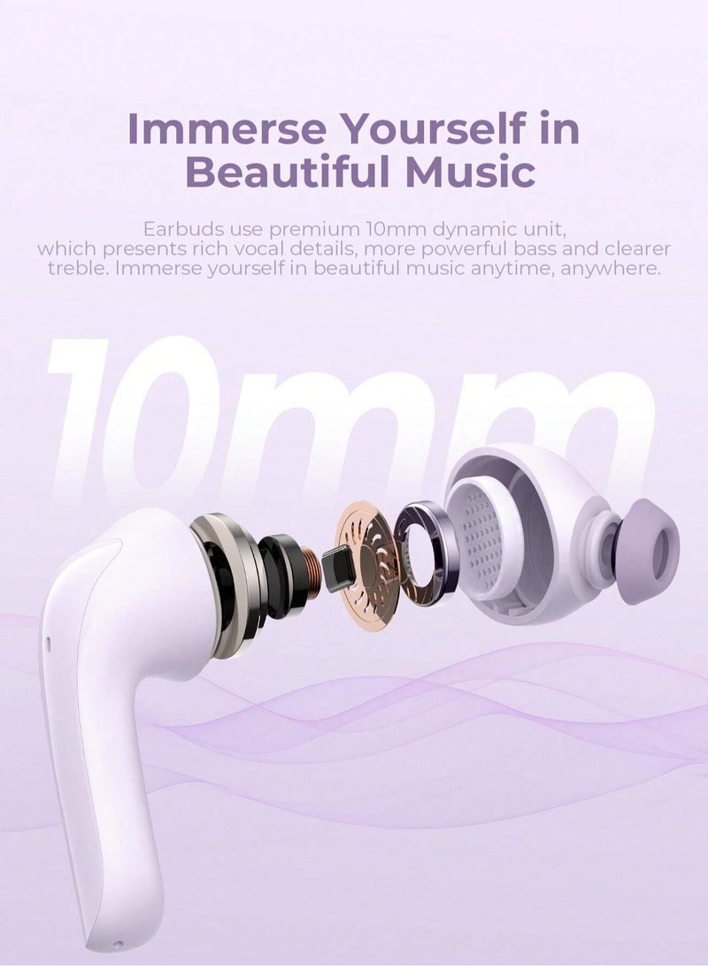 Premium True Wireless Bluetooth Headphones with Game Mode for Low Latency, Exceptional Stereo Sound Quality, Dual Microphone Noise Reduction for Clear Calls, IPX4 Waterproof Rating for Outdoor Use, Compact Lightweight Design for Ultimate Comfort and Portability- Purple
