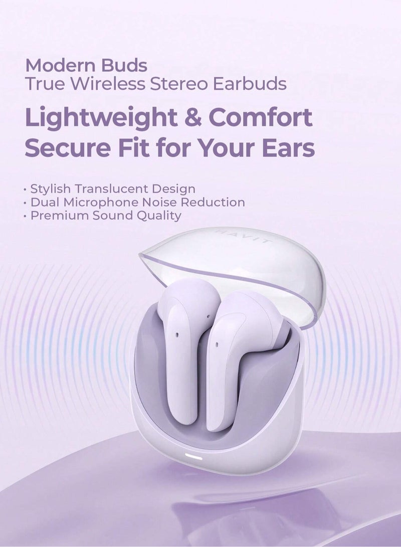 Premium True Wireless Bluetooth Headphones with Game Mode for Low Latency, Exceptional Stereo Sound Quality, Dual Microphone Noise Reduction for Clear Calls, IPX4 Waterproof Rating for Outdoor Use, Compact Lightweight Design for Ultimate Comfort and Portability- Purple