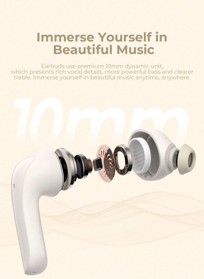 Premium True Wireless Bluetooth Headphones with Game Mode for Low Latency, Exceptional Stereo Sound Quality, Dual Microphone Noise Reduction for Clear Calls, IPX4 Waterproof Rating for Outdoor Use, Compact Lightweight Design for Ultimate Comfort and Portability- Beige