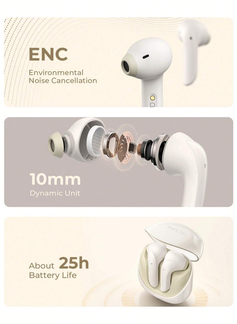 Premium True Wireless Bluetooth Headphones with Game Mode for Low Latency, Exceptional Stereo Sound Quality, Dual Microphone Noise Reduction for Clear Calls, IPX4 Waterproof Rating for Outdoor Use, Compact Lightweight Design for Ultimate Comfort and Portability- Beige