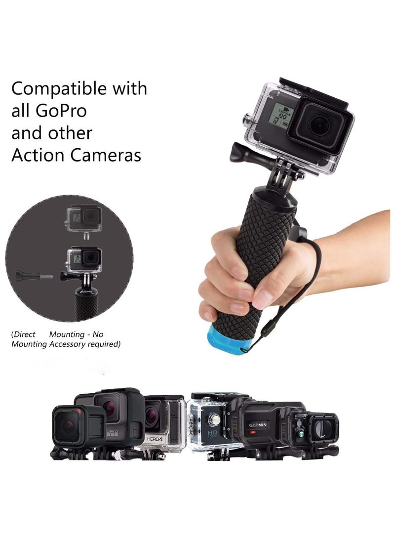 Waterproof Floating Hand Grip Compatible with GoPro Hero 12 11 10 9 8 7 6 5 4 3+ 2 1 Session Black Silver Camera Handler & Handle Mount Accessories Kit for Water Sport and Action Cameras (BLUE)