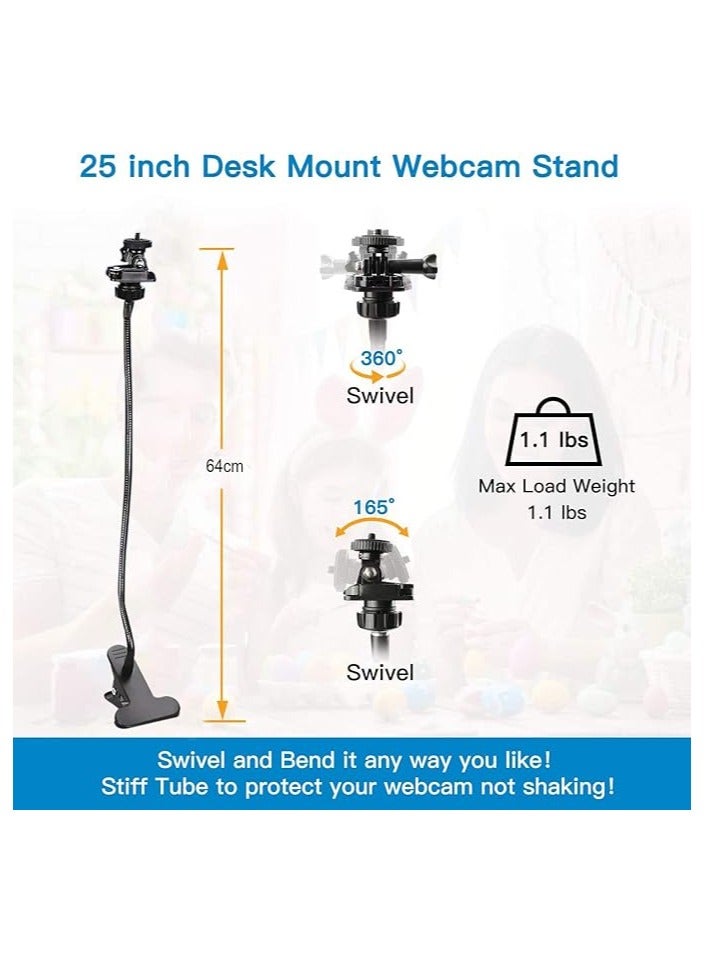 25 Inch Webcam Stand - Flexible Desk Mount Clamp Gooseneck Stand Compatible with Logitech Webcam C930e,C930,C920, C922x,C922, Brio 4K, C925e,C615