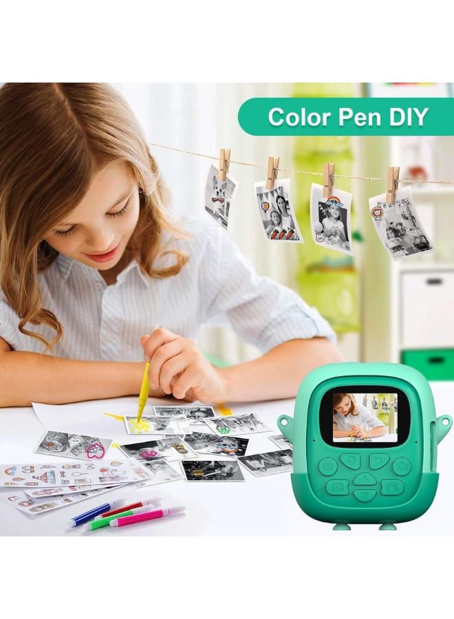 Kids Camera for Girls Boys,Instant Camera for Kids with 32GB SD Card Reversible Lens Video Digital Camera with Print Photo Paper, Birthday Gifts Toy for 3-12 Year Old 5 Colour Pens (Green)