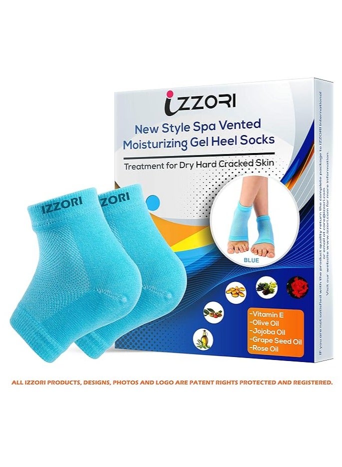 Silicone Gel Heel Socks for Dry Hard Cracked Heel Repair Pad, Swelling & Pain Relief, Cushion Support, Foot Care, Ankle Protection, Plantar Fasciitis for Men and Women (Free Size, Blue, 1 Pair)