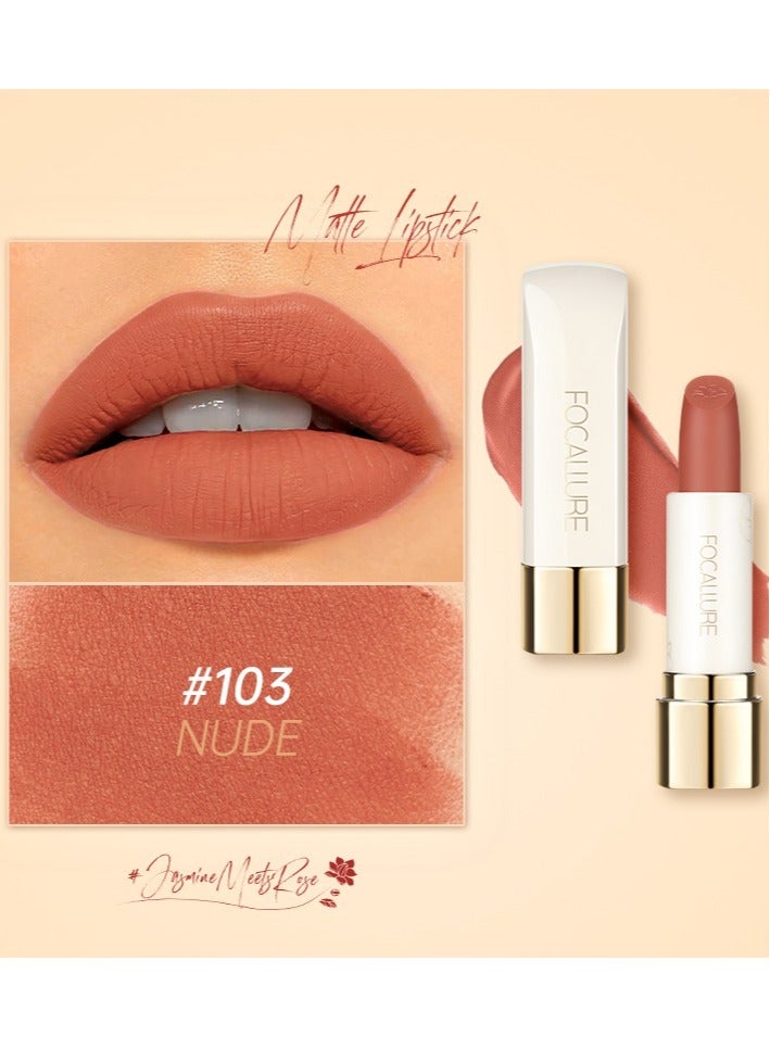 Set of Flawless Filtered Light Setting Powder #1 Transparent Chiffon + Pure Matte Lipstick  Long Lasting Waterproof Light Weight and Non Sticky Paraben Free Soft Smooth Lipstick #103