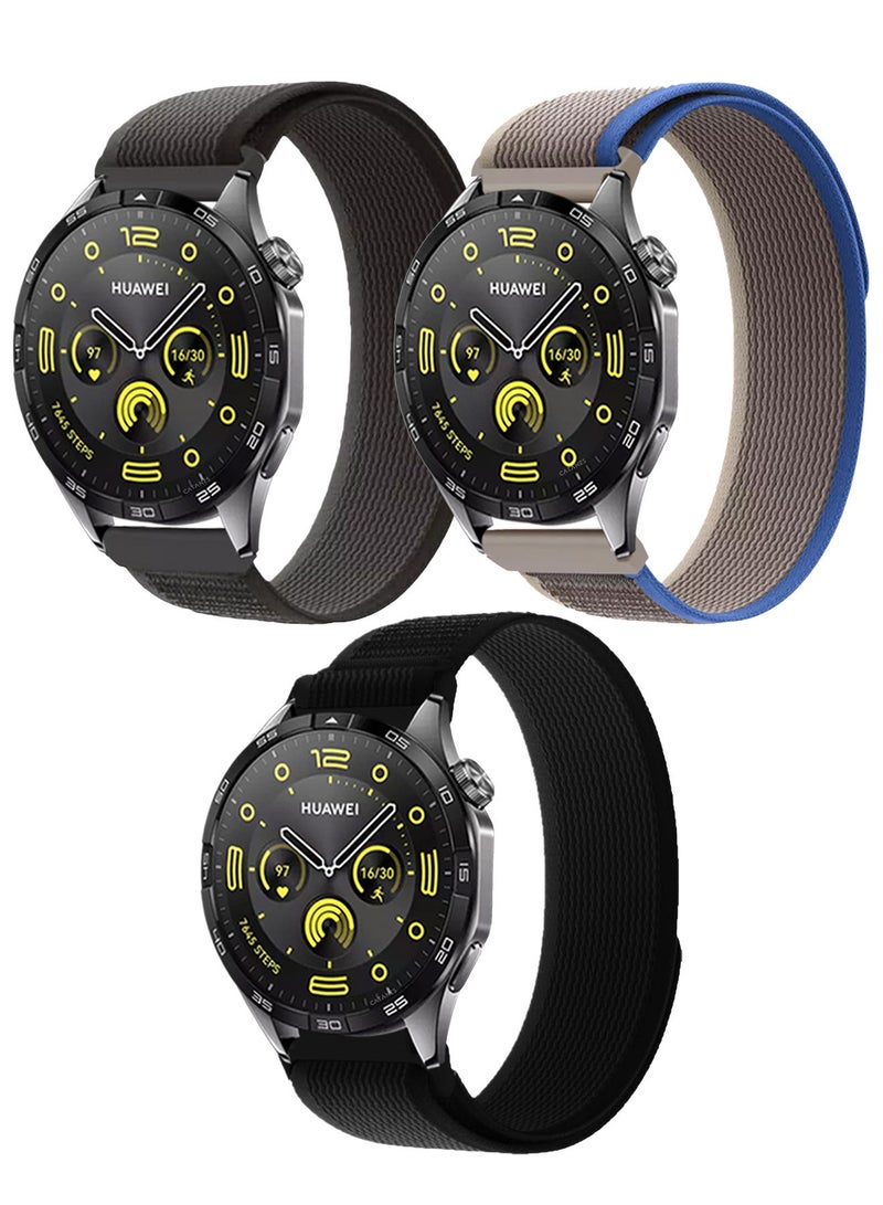 ( for Huawei Watch GT4 ) 3 Pack, Trail Loop Band, Braided Elastic Weave Sport Strap, Nylon Sport Loop Bands for Men Women