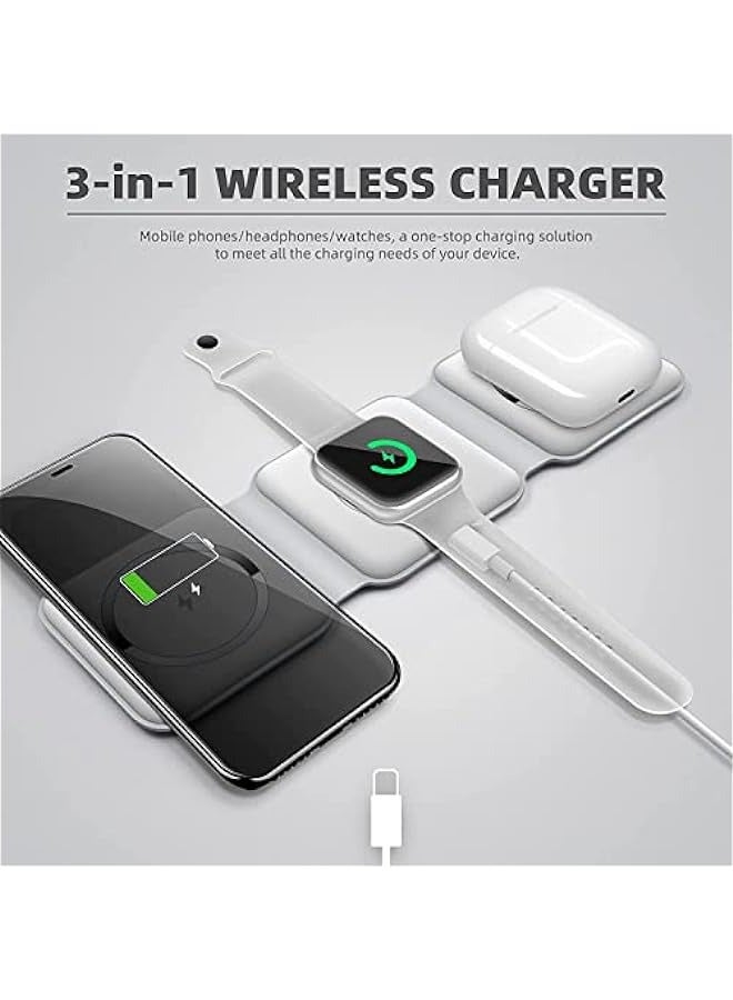 Padom 3 in 1 Wireless Charger,Magnetic Foldable Charging Station,Fast Wireless Charging Pad (WHITE) USB