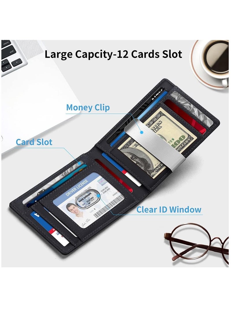 Men's Bifold Leather Wallet with Money Clip Minimalist Card Holder Front Pocket Wallet with Holder