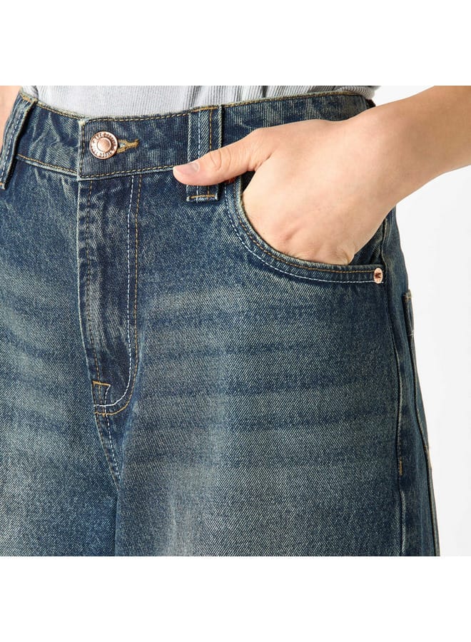 Lee Cooper Solid Baggy Fit Jeans with Pockets