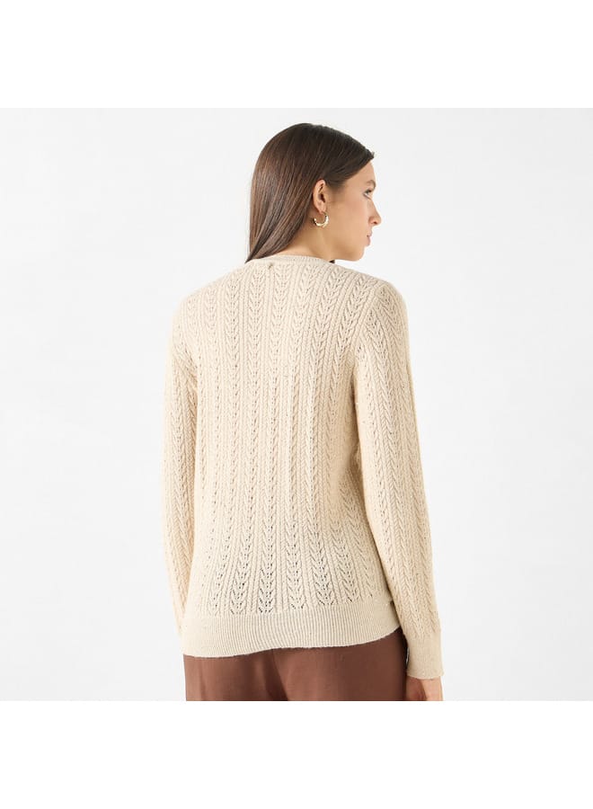 Iconic Textured Sweater with Round Neck and Long Sleeves