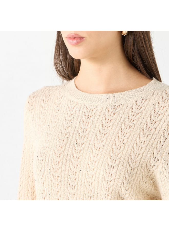 Iconic Textured Sweater with Round Neck and Long Sleeves