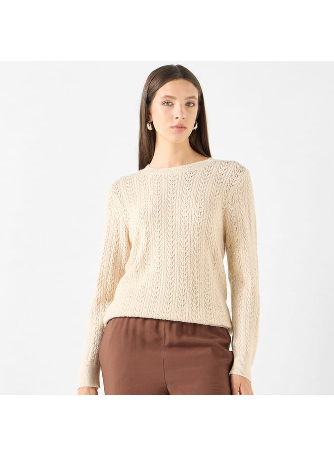 Iconic Textured Sweater with Round Neck and Long Sleeves