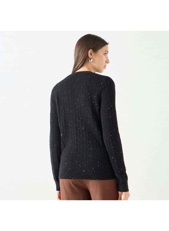 Iconic Textured Sweater with Round Neck and Long Sleeves