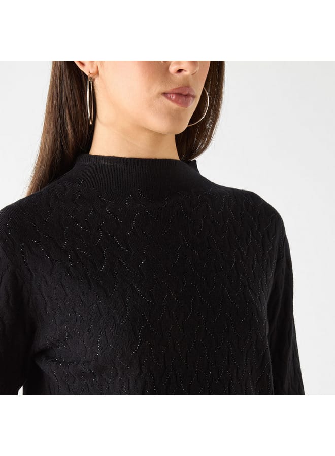 Iconic Sequin Embellished Sweater with High Neck and Long Sleeves