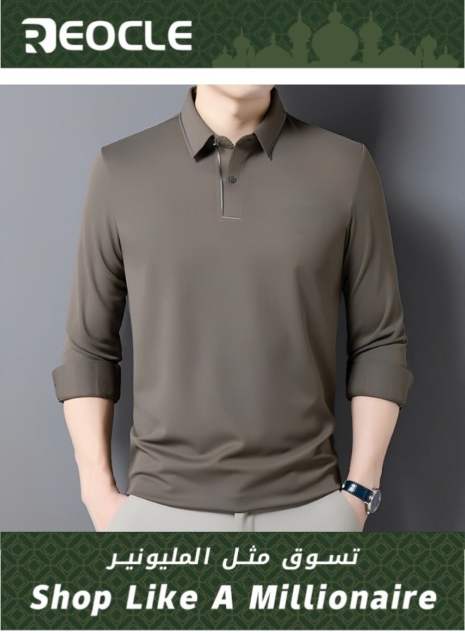 Men's Polo Shirts Long Sleeve Casual Solid Stylish Dry Fit Performance Designed Collared Golf Polo Shirts