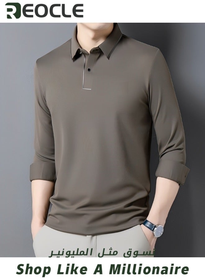 Men's Polo Shirts Long Sleeve Casual Solid Stylish Dry Fit Performance Designed Collared Golf Polo Shirts