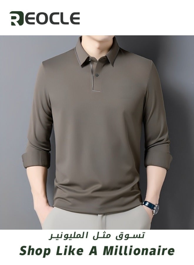 Men's Polo Shirts Long Sleeve Casual Solid Stylish Dry Fit Performance Designed Collared Golf Polo Shirts