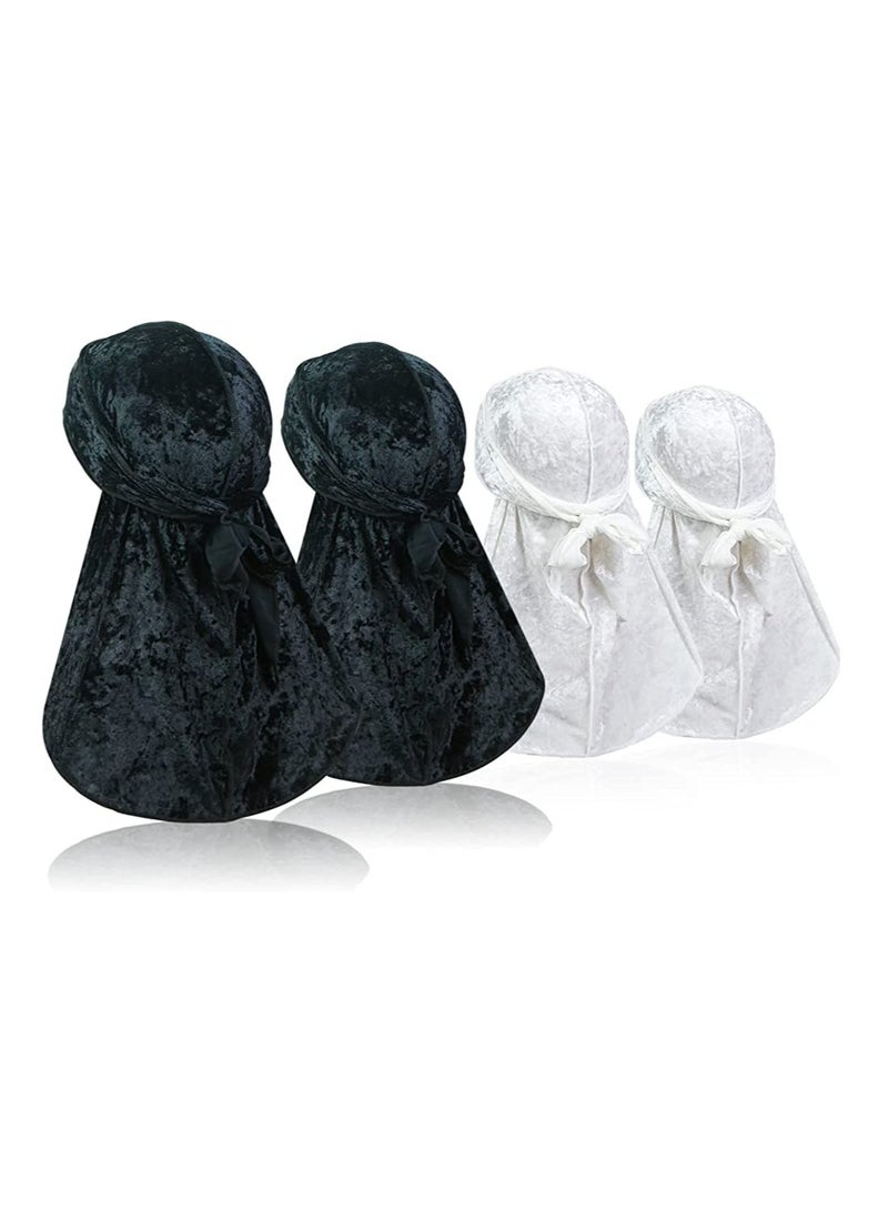 4 Pcs Silky Durags for 360 Waves Satin Doo Rag Durag Head Wraps with Extra Long Tail and Wide Straps for Men Women