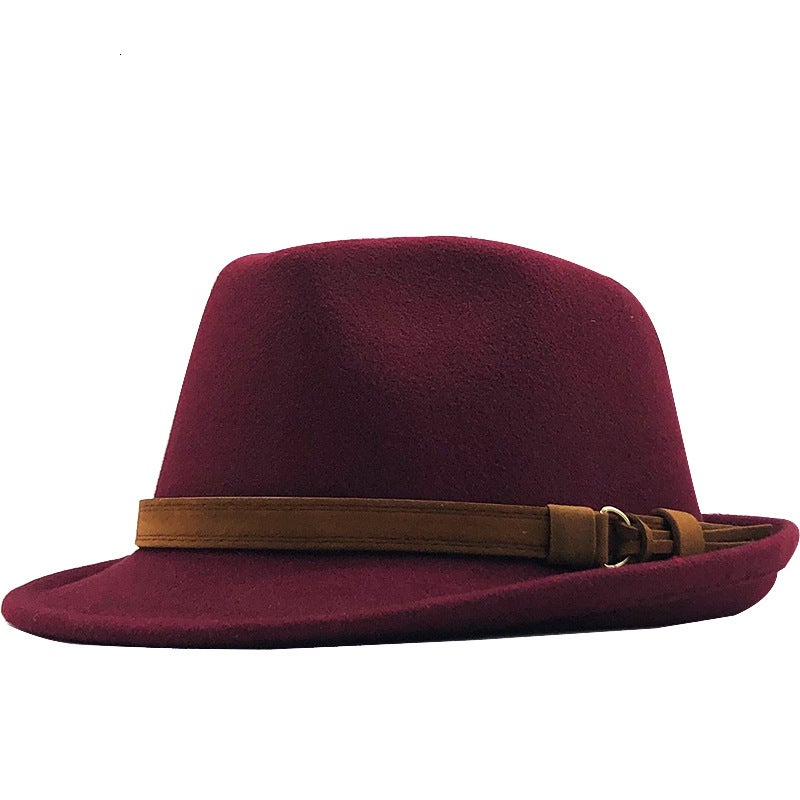 Vintage Fedora Woolen Warm Cap for Autumn WinterBurgundy Burgundy