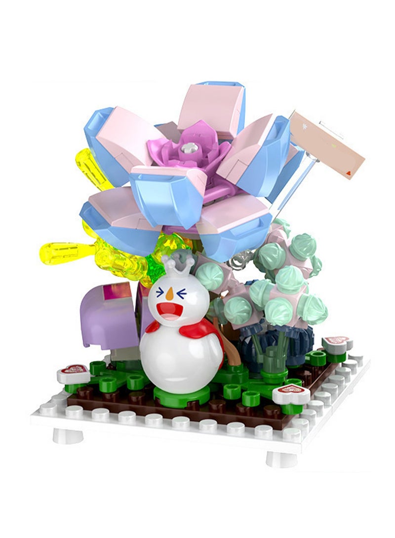 Blue Flower Model Set Plant Building Blocks Creative Diy Assembly Simulation Building Assembly Toys Children Adult Home Decoration