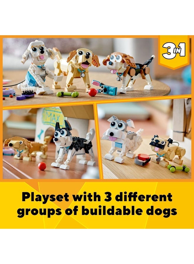 LEGO Creator 3 in 1 Adorable Dogs Set 31137 with Dachshund, Pug, Poodle Figures, Animal Building Toy for Kids Ages 7 and Up, Gift for Dog Lovers, Gift Idea