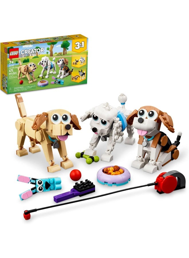 LEGO Creator 3 in 1 Adorable Dogs Set 31137 with Dachshund, Pug, Poodle Figures, Animal Building Toy for Kids Ages 7 and Up, Gift for Dog Lovers, Gift Idea