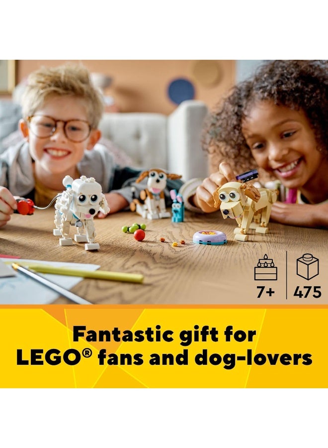 LEGO Creator 3 in 1 Adorable Dogs Set 31137 with Dachshund, Pug, Poodle Figures, Animal Building Toy for Kids Ages 7 and Up, Gift for Dog Lovers, Gift Idea