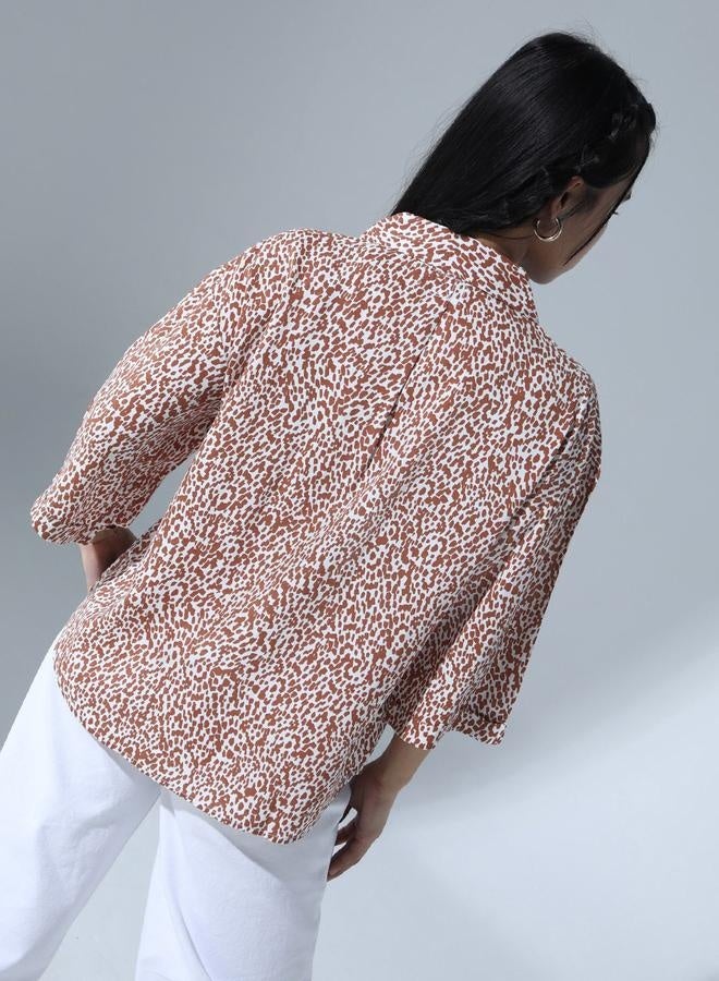 Multicolor Abstract Print Oversized Party Shirt for Women, Spread Collar
