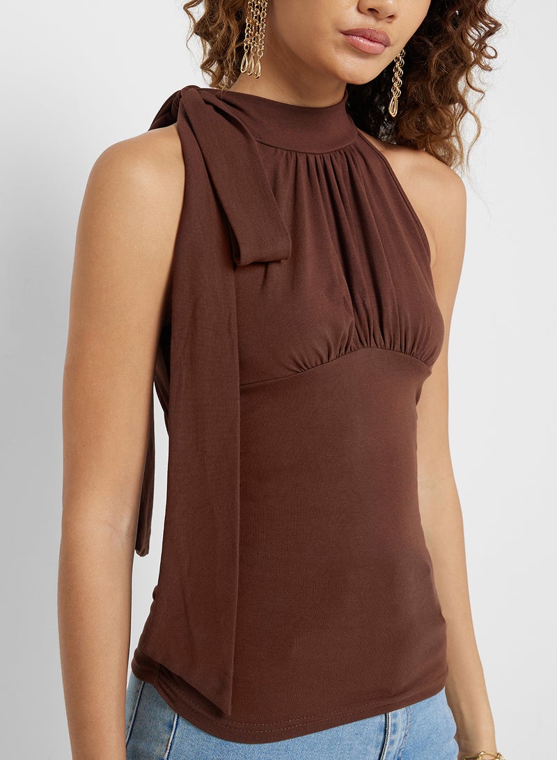 Halter Neck Tie Up Detail Ruched Top