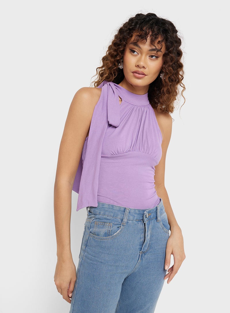 Halter Neck Tie Up Detail Ruched Top