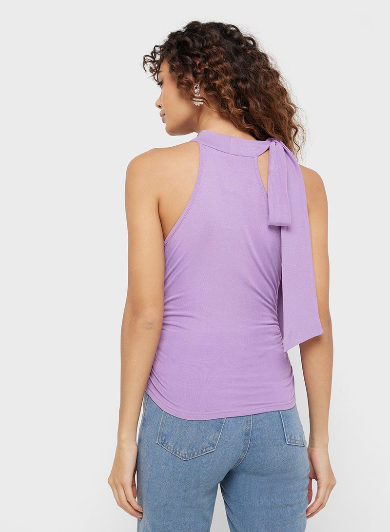 Halter Neck Tie Up Detail Ruched Top