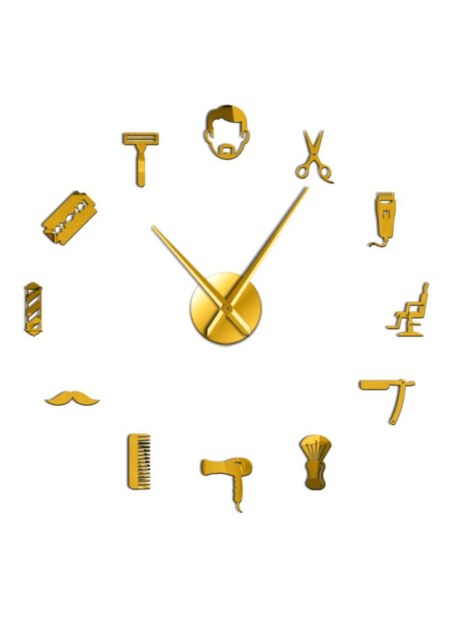 Haircut Tools Pattern Decorative Wall Clock Gold 15x10x4.5cm