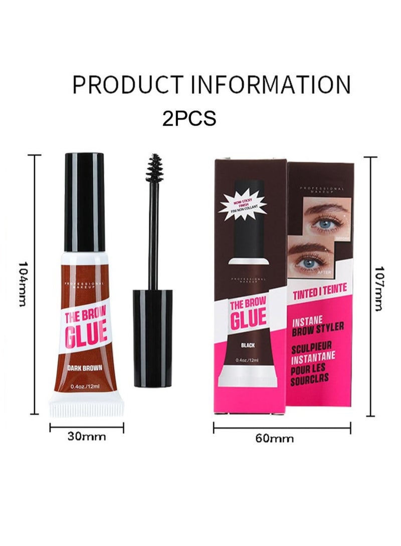 Tinted Eyebrow Gel Set - 2 Pack Waterproof & Transfer-Proof Mascara for Long-Lasting, Thickened Brows with Brush - Perfect Taupe Color for Effortless Sculpting