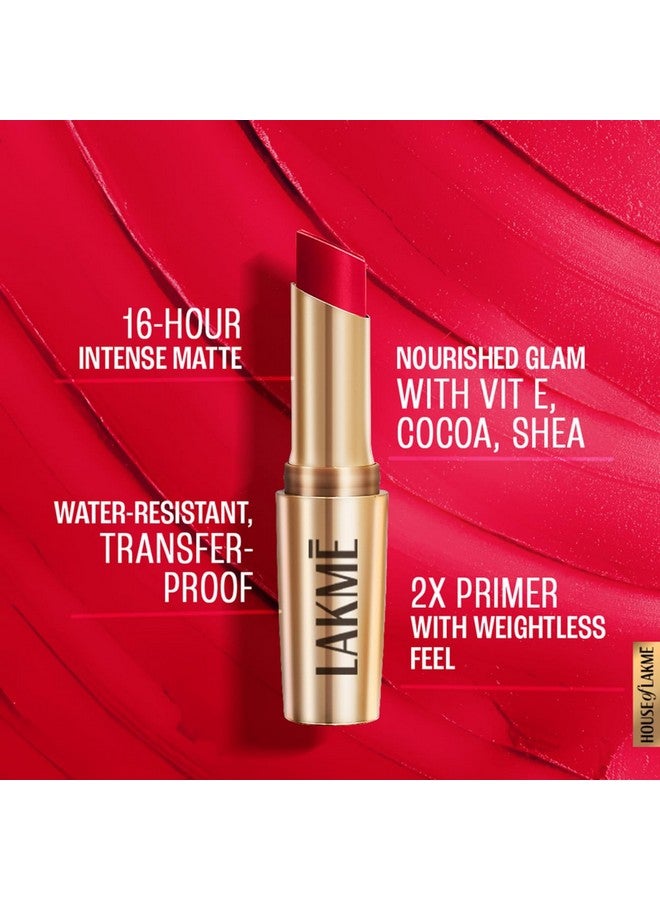 Lakme 9To5 Primer + Matte Lip Color Mr2 Red Coat, 3.6 G