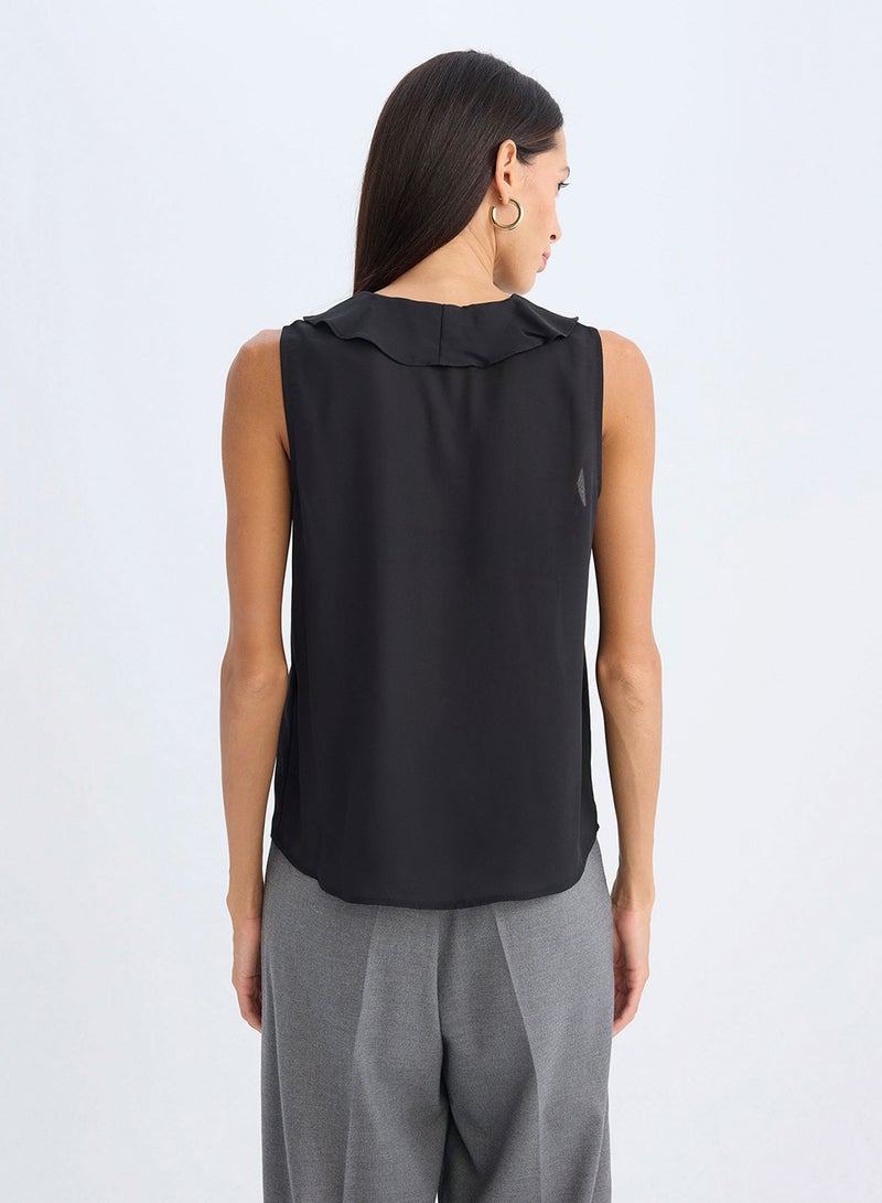 Regular Fit V-Neck Sleeveless Chiffon Blouse