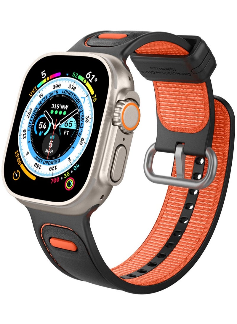 Athlex Band for Apple Watch ULTRA 2 / Ultra 49mm, Series 9/8/SE2/7/6/SE/5/4/3/2/1 45mm 44mm 42mm Silicone Nylon Replacement Strap - Active Orange