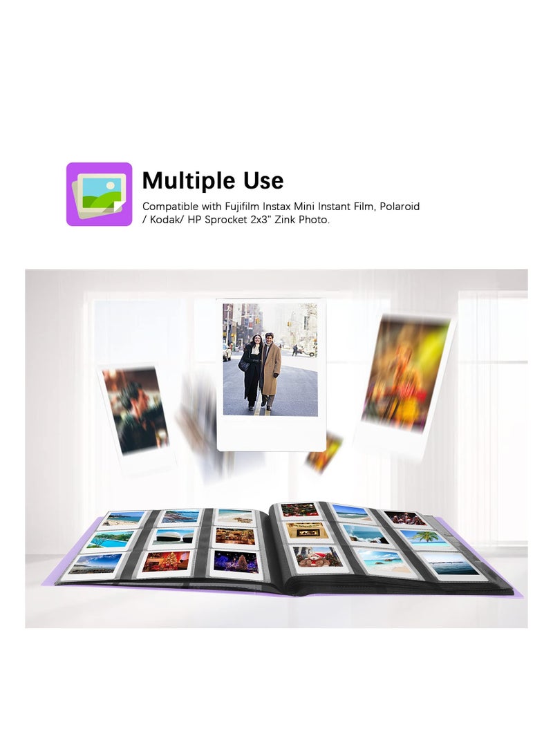 Purple 432 Pocket Photo Album Fits Fujifilm Instax Mini Polaroid Cameras Perfect for Instant Photo Storage