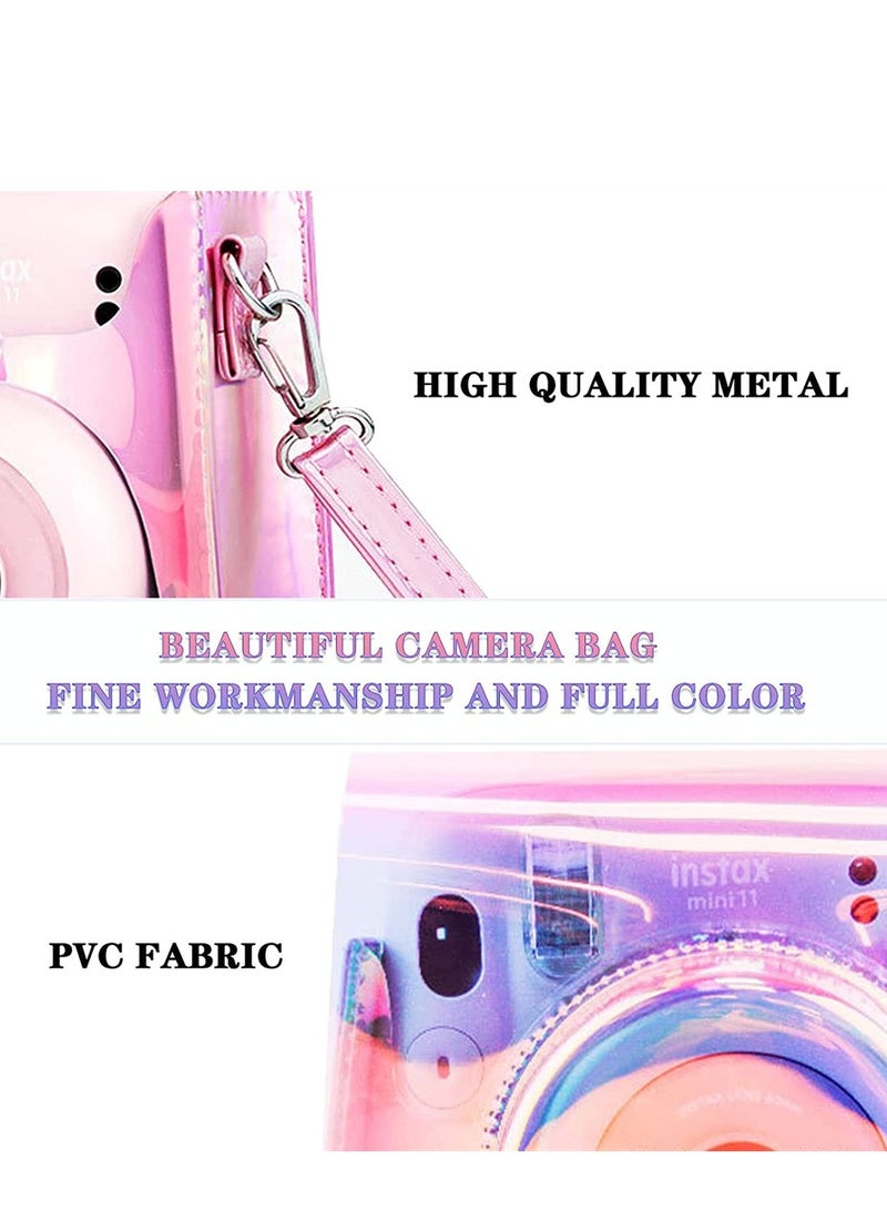 Stylish Adjustable PU Leather Camera Case for Instax Mini 11 9 8 with Transparent Illusion Color Strap